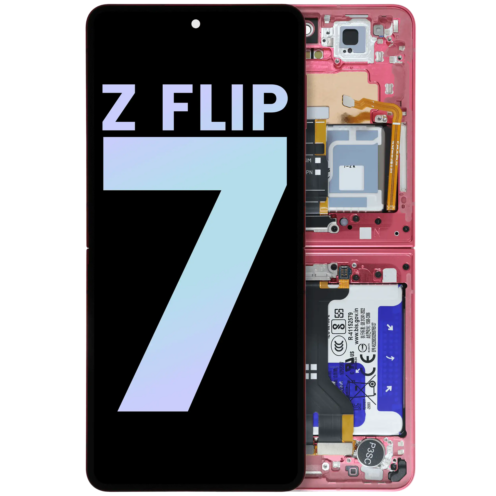 Inner OLED Assembly With Frame For Samsung Galaxy Z Flip 7 5G (US & International) (Service Pack) (Coral Red) - Replacement iPhone Parts