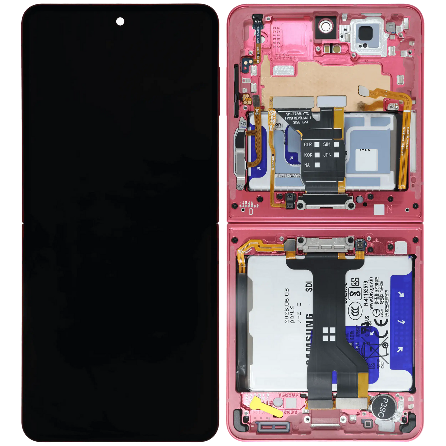 Inner OLED Assembly With Frame For Samsung Galaxy Z Flip 7 5G (US & International) (Service Pack) (Coral Red) - Replacement iPhone Parts