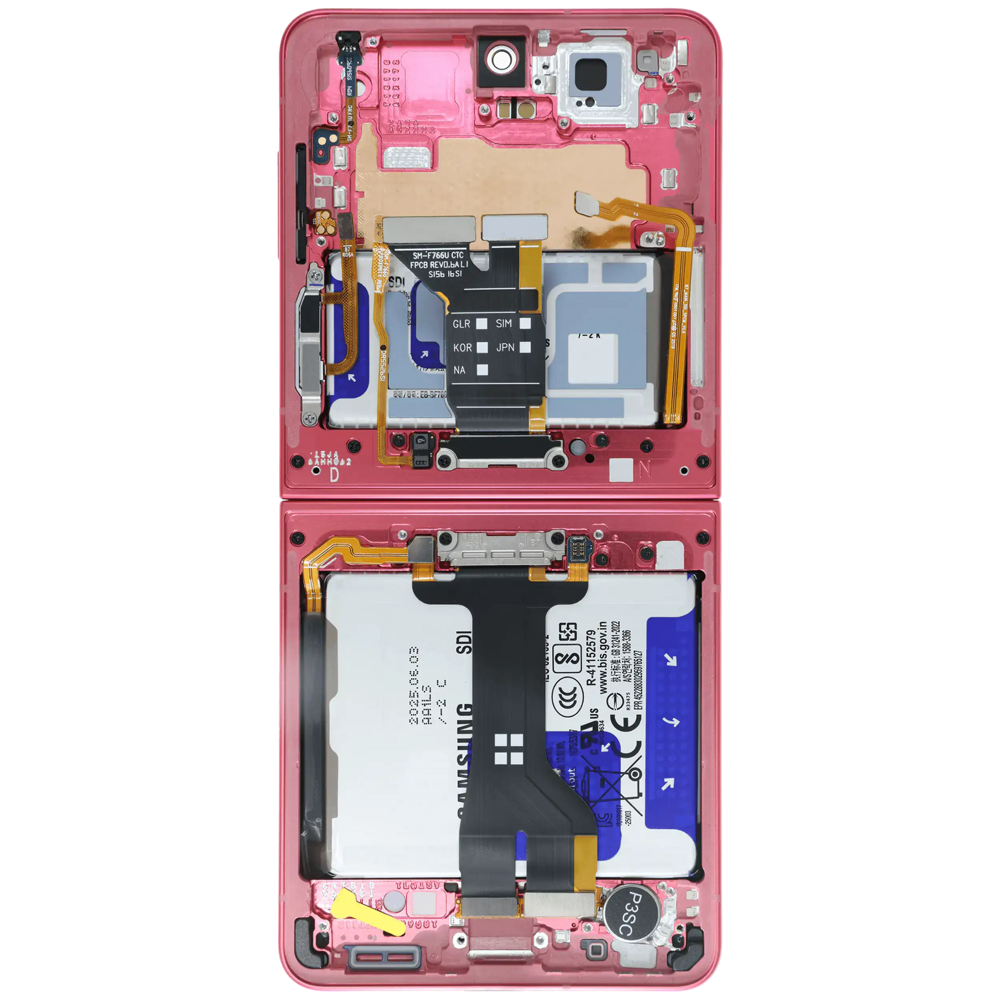 Inner OLED Assembly With Frame For Samsung Galaxy Z Flip 7 5G (US & International) (Service Pack) (Coral Red) - Replacement iPhone Parts