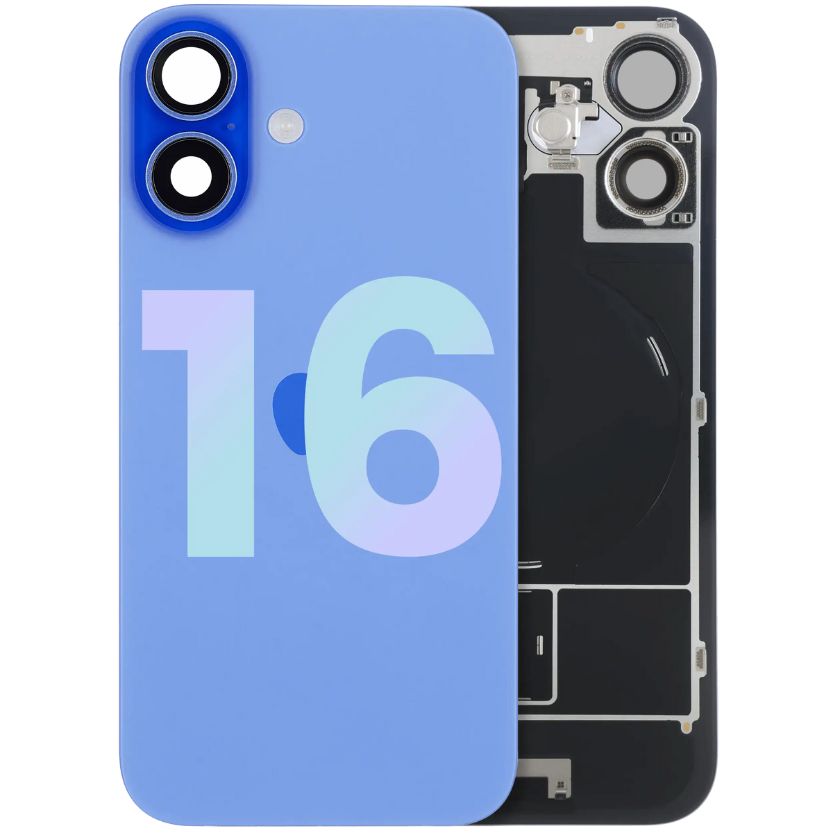 Back Glass w/ MagSafe Magnet & NFC & Flashlight Flex For iPhone 16 (Service Pack) (Ultramarine) — product photo 1