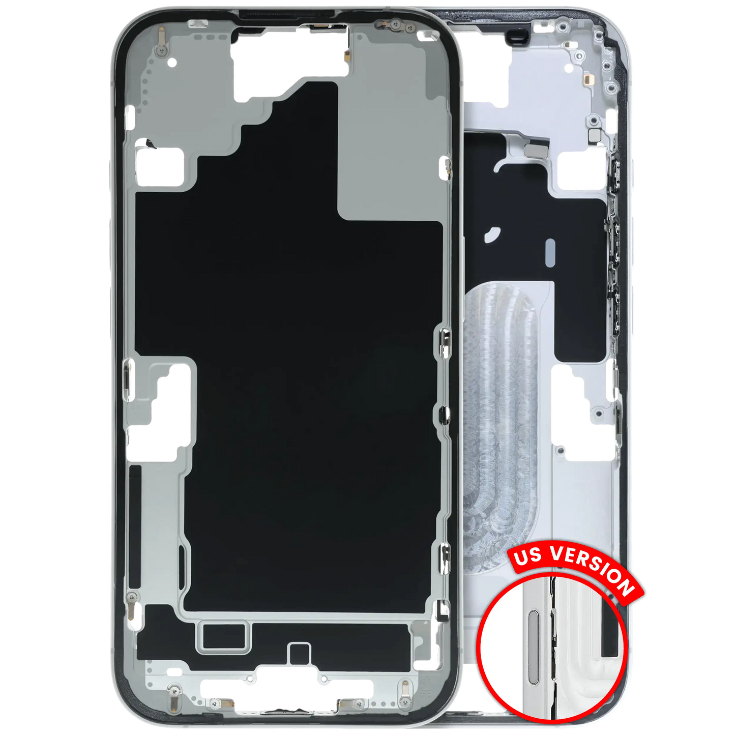 Mid-Frame Housing W/ Small Parts For iPhone 16 (US Version) (Used OEM Pull: Grade C) (White)