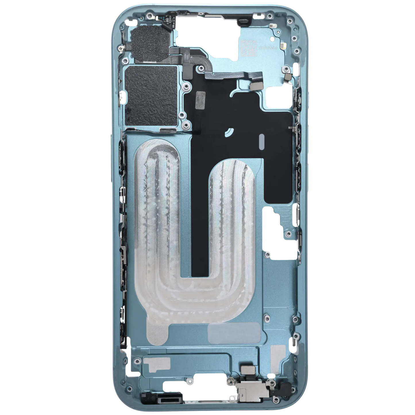 Mid-Frame Housing W/ Charging Port Flex & Small Parts For iPhone 16 (US Version) (Used OEM Pull: Grade B) (Teal)