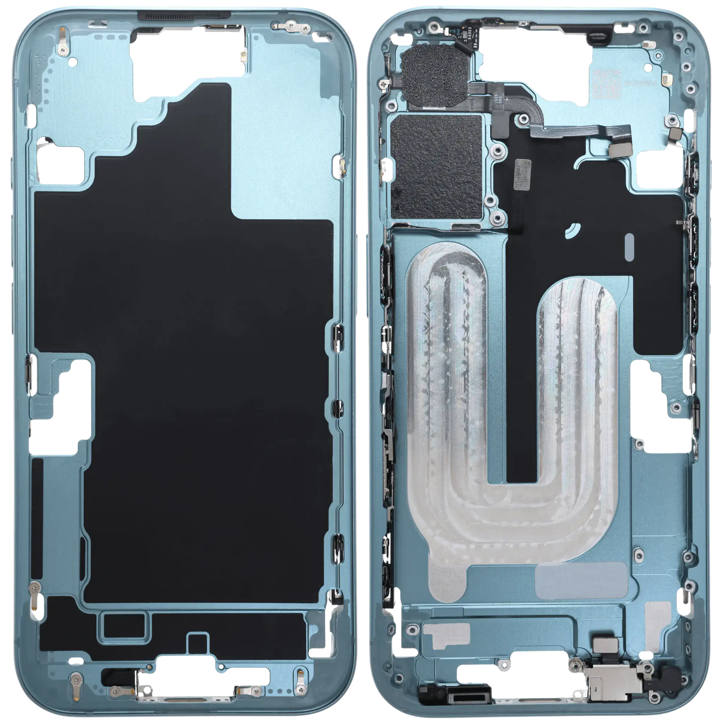 Mid-Frame Housing W/ Charging Port Flex & Small Parts For iPhone 16 (US Version) (Used OEM Pull: Grade B) (Teal)