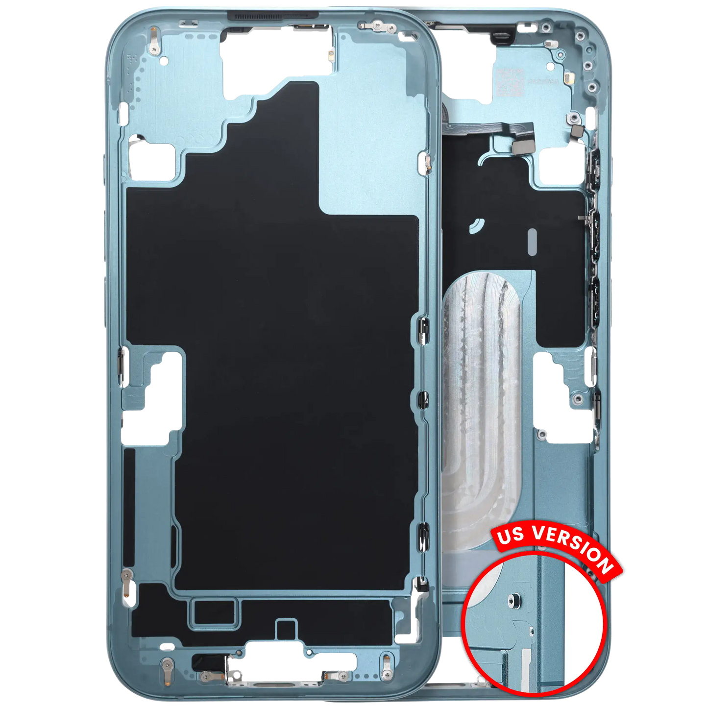 Mid-Frame Housing W/ Charging Port Flex & Small Parts For iPhone 16 (US Version) (Used OEM Pull: Grade B) (Teal)