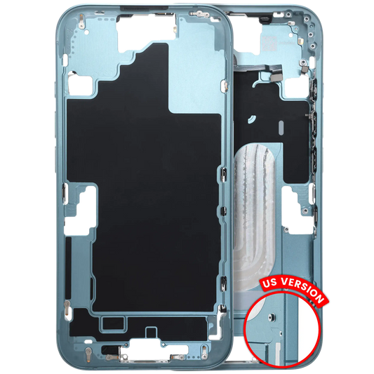 Mid-Frame Housing W/ Charging Port Flex & Small Parts For iPhone 16 (US Version) (Used OEM Pull: Grade B) (Teal)