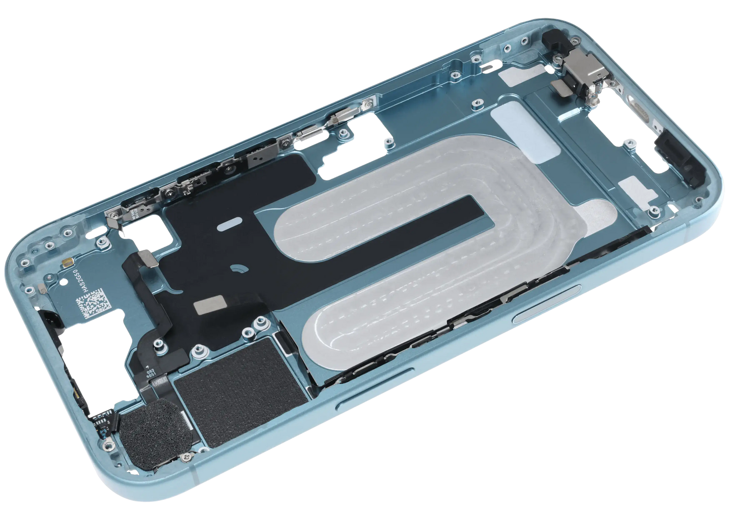 Mid-Frame Housing W/ Charging Port Flex & Small Parts For iPhone 16 (US Version) (Used OEM Pull: Grade B) (Teal)