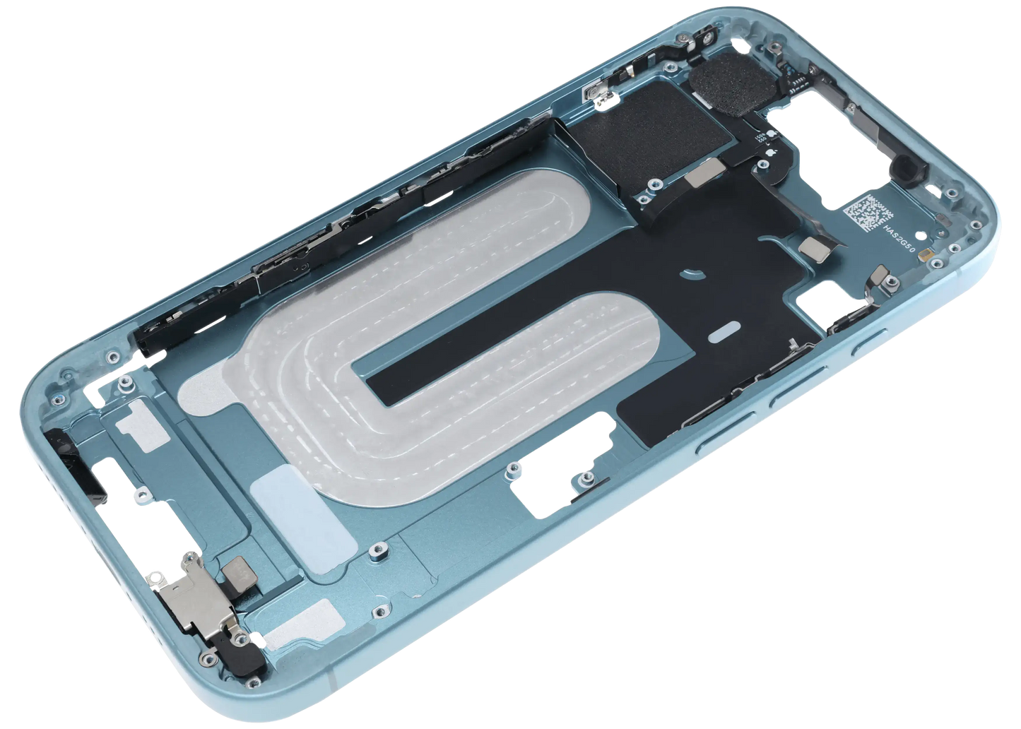 Mid-Frame Housing W/ Charging Port Flex & Small Parts For iPhone 16 (US Version) (Used OEM Pull: Grade B) (Teal)
