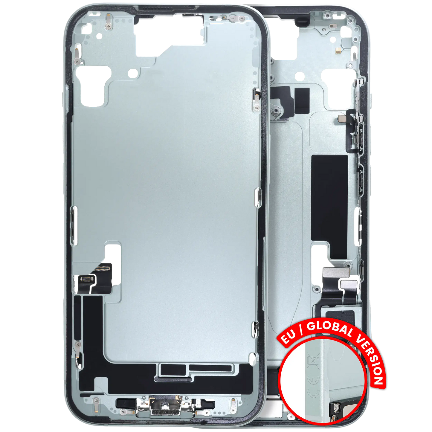 Mid-Frame Housing W/ Charging Port Flex & Small Parts For iPhone 15 (EU / Global Version) (Used OEM Pull: Grade B) (Green)