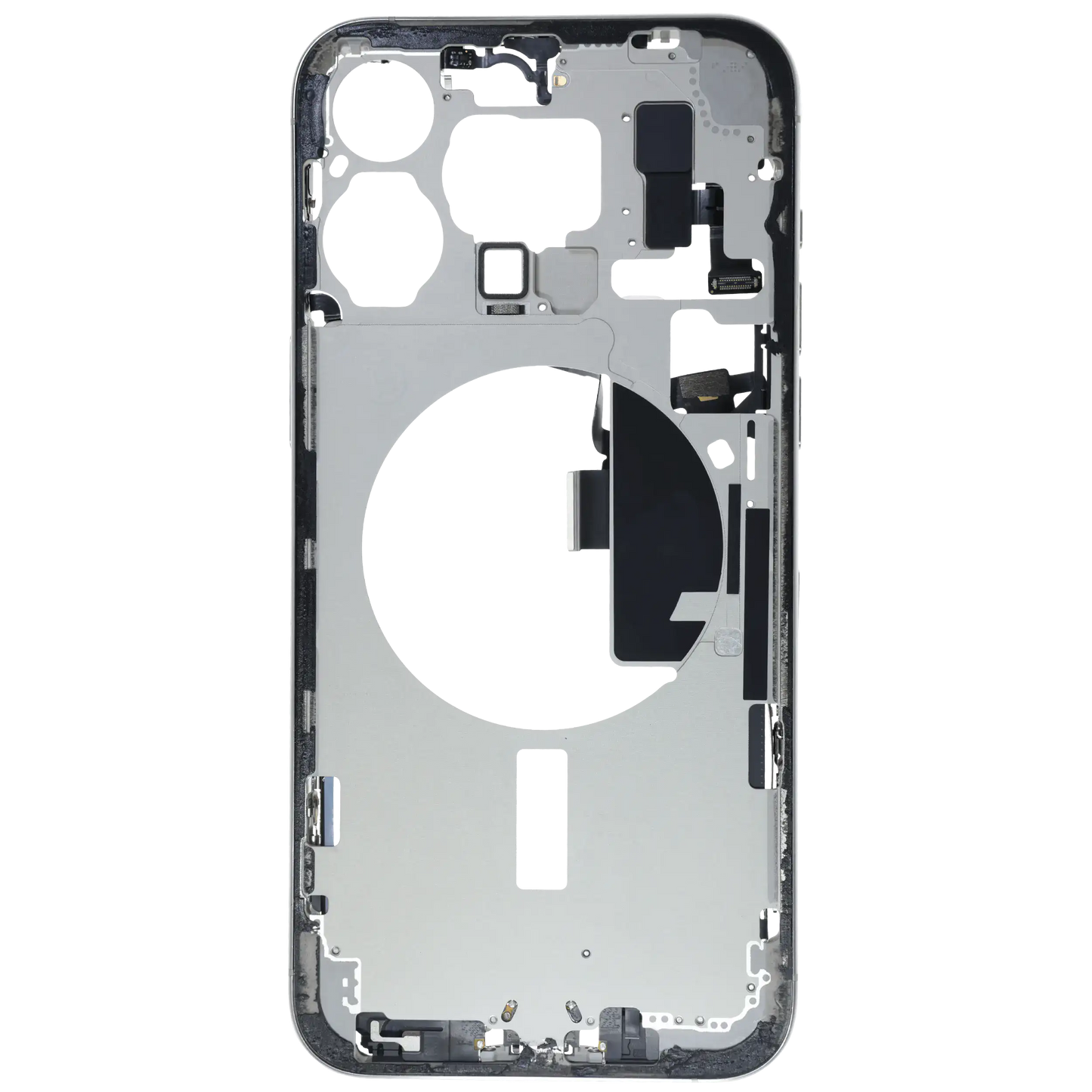 Mid-Frame Housing W/ Charging Port Flex & Small Parts For iPhone 15 Pro Max (EU / Global Version) (Used OEM Pull: Grade C) (White Titanium)