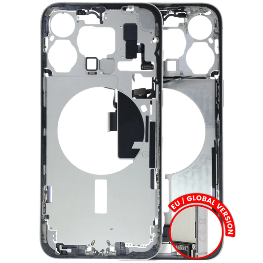 Mid-Frame Housing W/ Charging Port Flex & Small Parts For iPhone 15 Pro Max (EU / Global Version) (Used OEM Pull: Grade C) (White Titanium)
