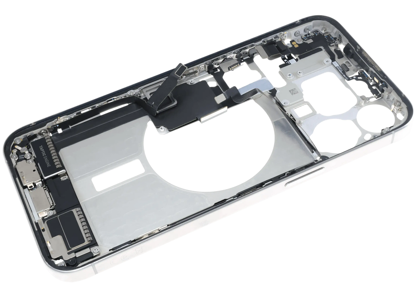 Mid-Frame Housing W/ Charging Port Flex & Small Parts For iPhone 15 Pro Max (EU / Global Version) (Used OEM Pull: Grade C) (White Titanium)
