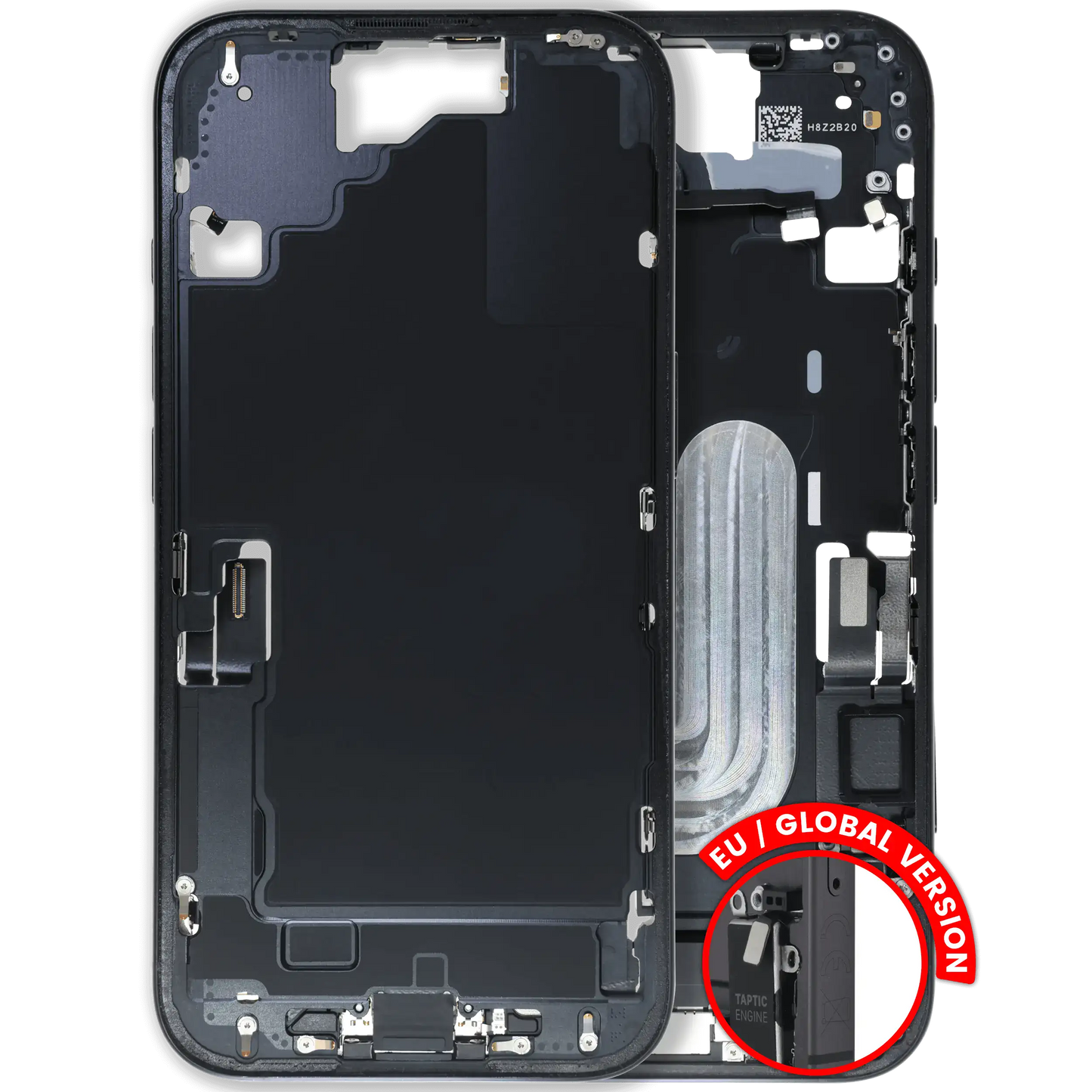 Mid-Frame Housing W/ Charging Port Flex & Small Parts For iPhone 16 (EU / Global Version) (Used OEM Pull: Grade A) (Black)