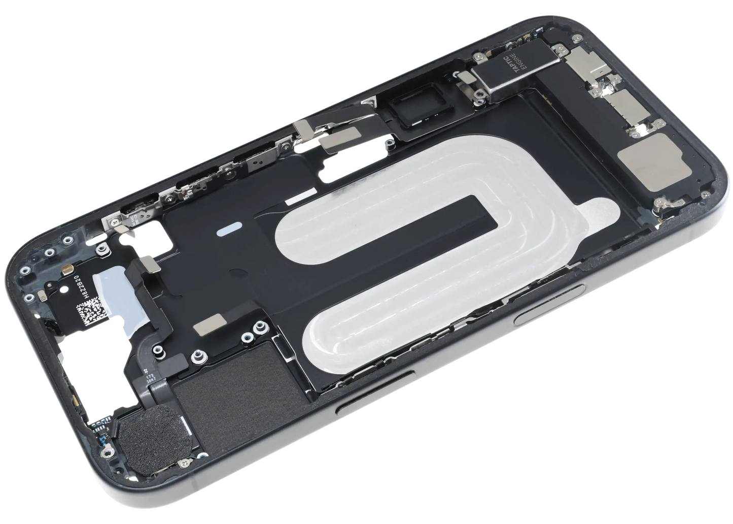 Mid-Frame Housing W/ Charging Port Flex & Small Parts For iPhone 16 (EU / Global Version) (Used OEM Pull: Grade A) (Black)