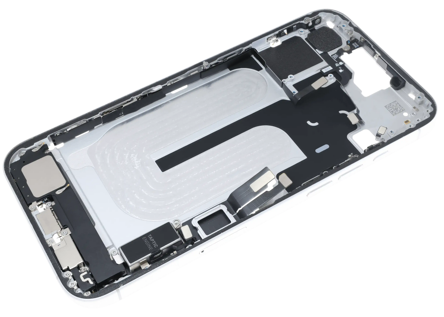 Mid-Frame Housing W/ Charging Port Flex & Small Parts For iPhone 16 Plus (EU / Global Version) (Used OEM Pull: Grade C) (White)