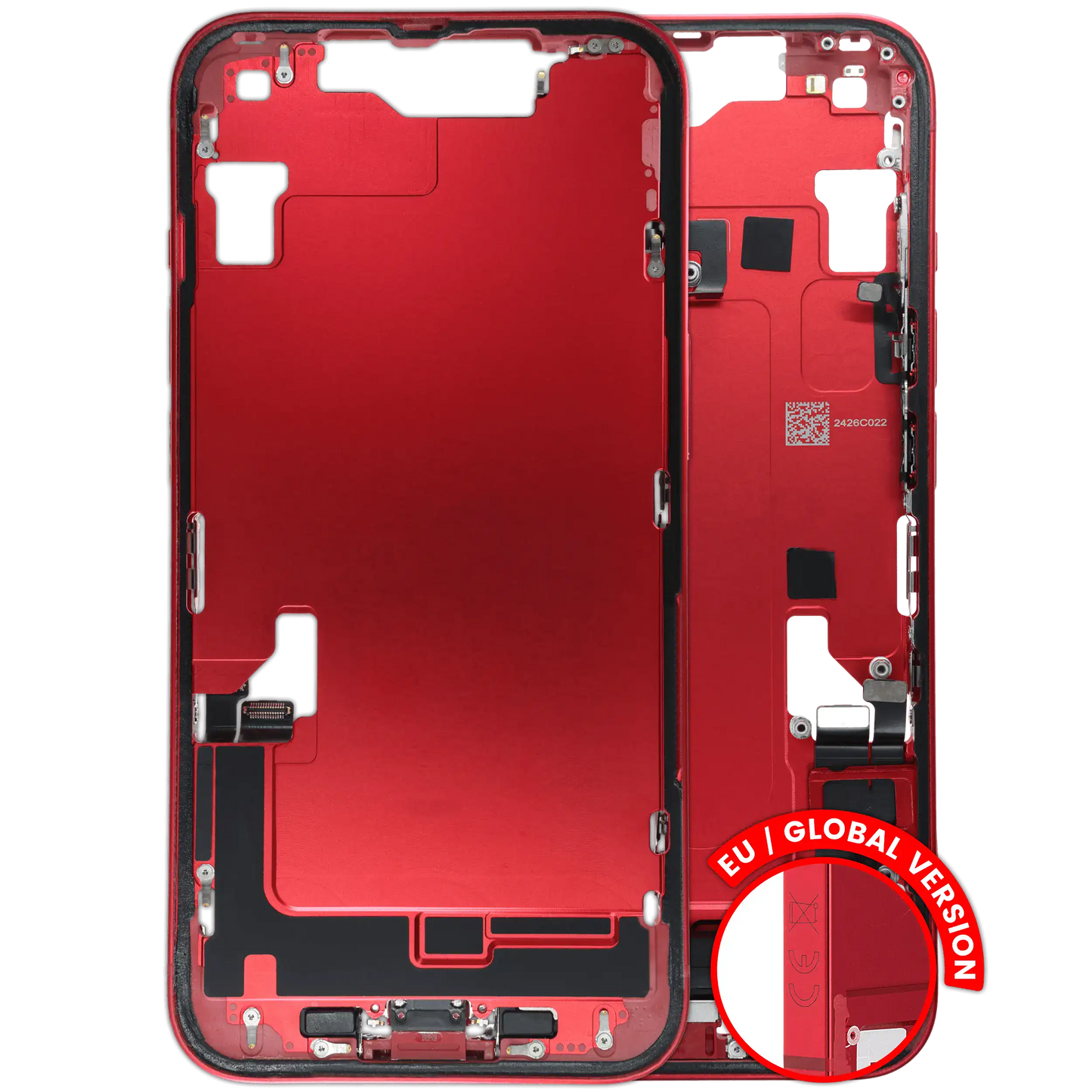 Mid-Frame Housing W/ Charging Port Flex & Small Parts For iPhone 14 (EU / Global Version) (Used OEM Pull: Grade C) (Red)