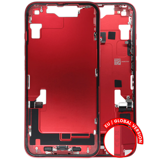 Mid-Frame Housing W/ Charging Port Flex & Small Parts For iPhone 14 (EU / Global Version) (Used OEM Pull: Grade C) (Red)