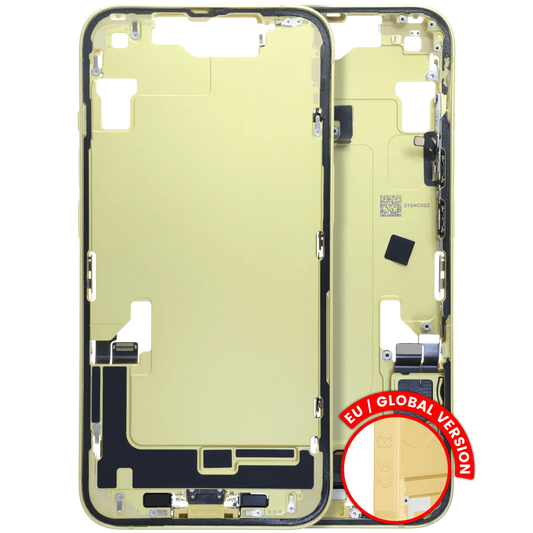 Mid-Frame Housing W/ Charging Port Flex & Small Parts For iPhone 14 (EU / Global Version) (Used OEM Pull: Grade C) (Yellow)