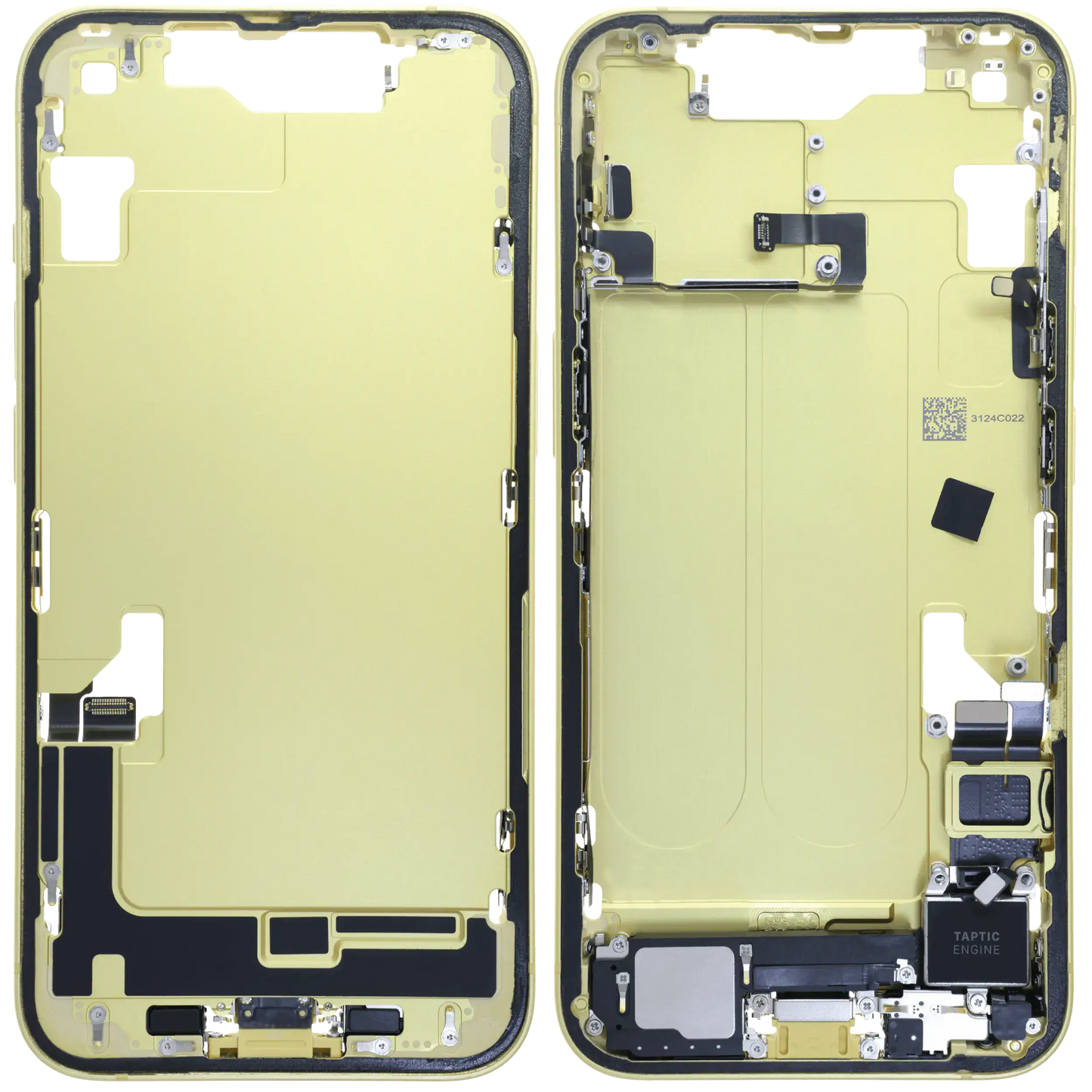 Mid-Frame Housing W/ Charging Port Flex & Small Parts For iPhone 14 (EU / Global Version) (Used OEM Pull: Grade C) (Yellow)