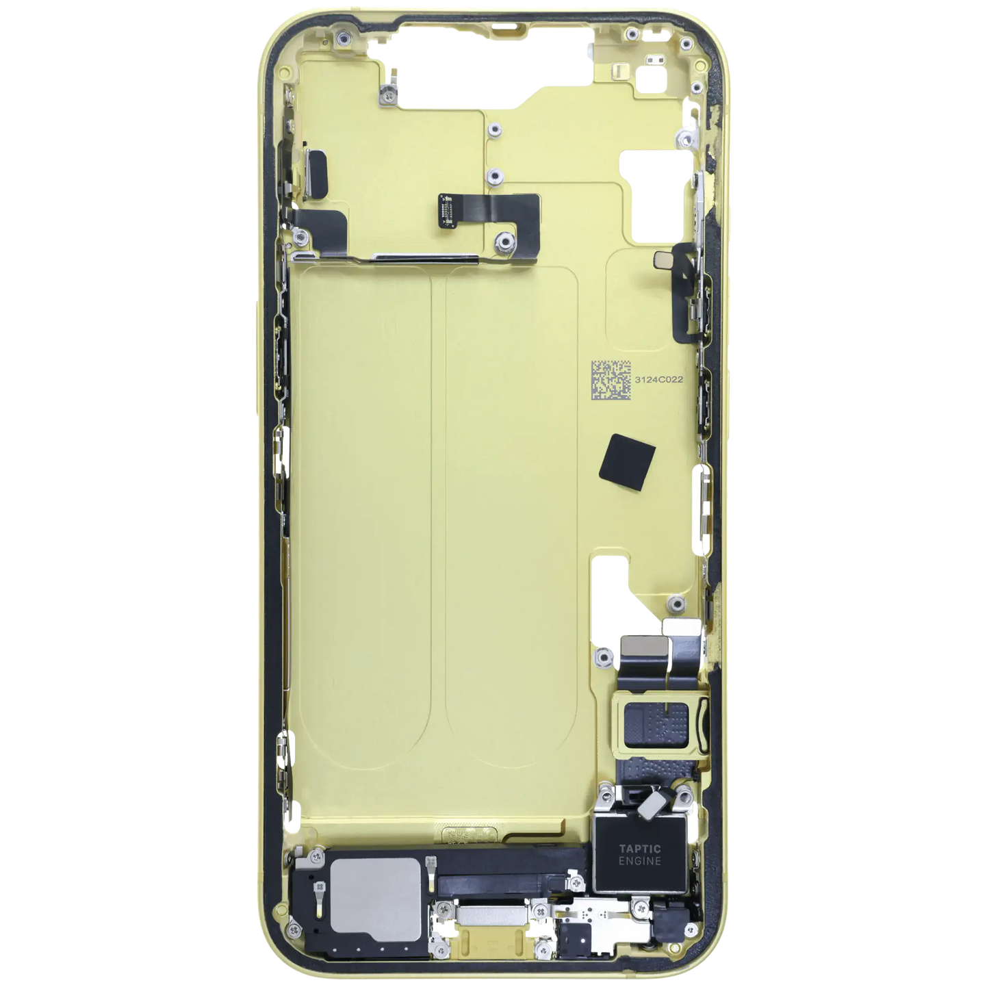 Mid-Frame Housing W/ Charging Port Flex & Small Parts For iPhone 14 (EU / Global Version) (Used OEM Pull: Grade C) (Yellow)
