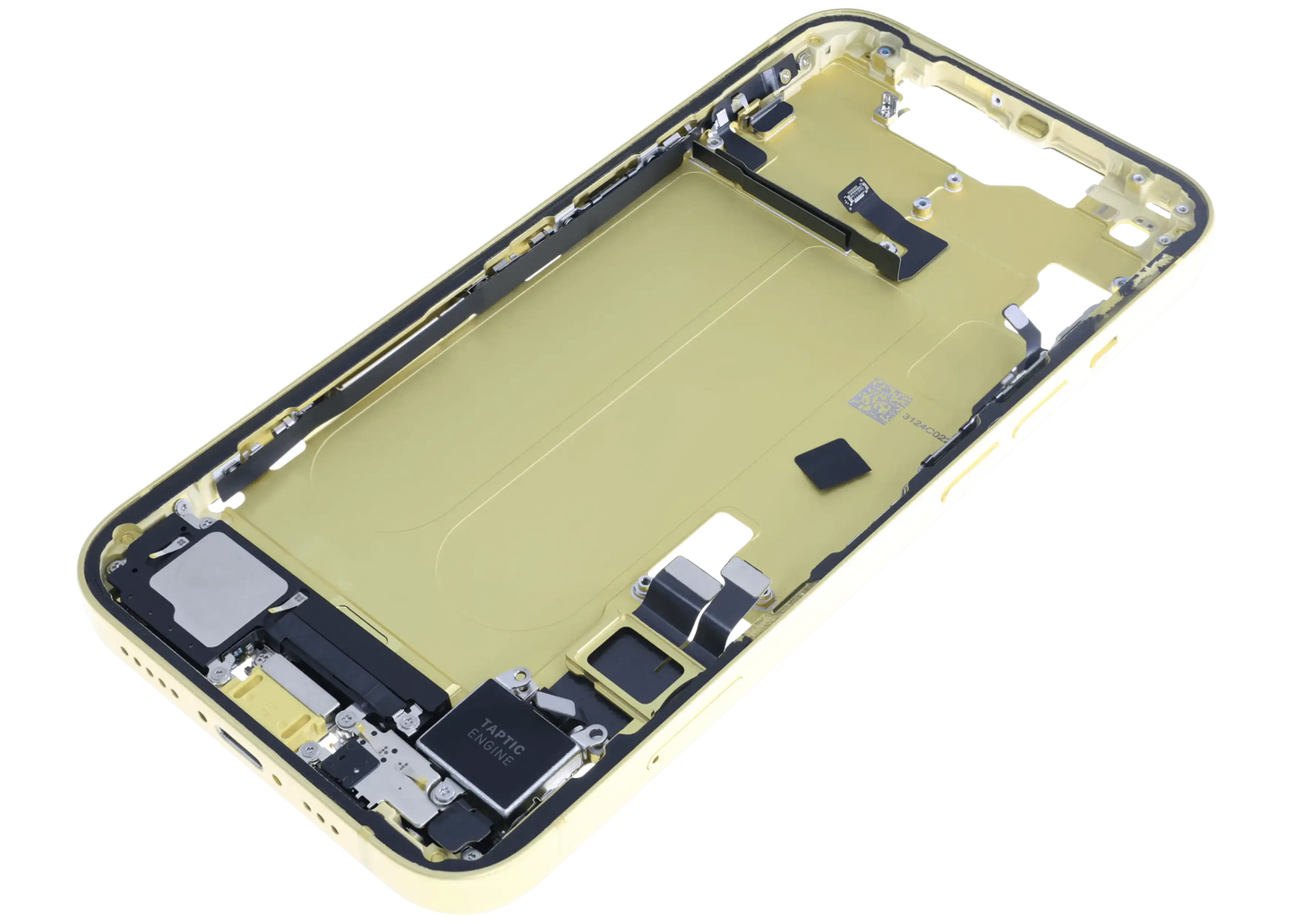 Mid-Frame Housing W/ Charging Port Flex & Small Parts For iPhone 14 (EU / Global Version) (Used OEM Pull: Grade C) (Yellow)