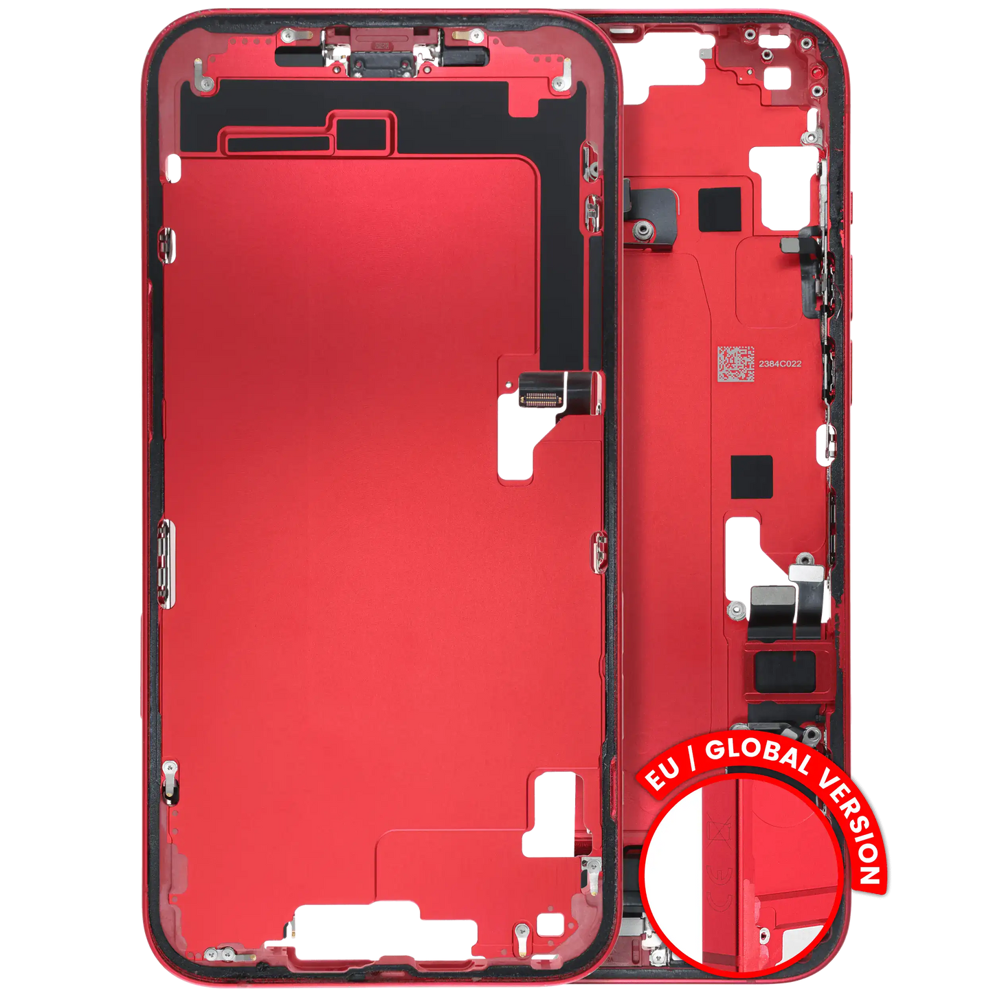 Mid-Frame Housing W/ Charging Port Flex & Small Parts For iPhone 14 Plus (EU / Global Version) (Used OEM Pull: Grade C) (Red)