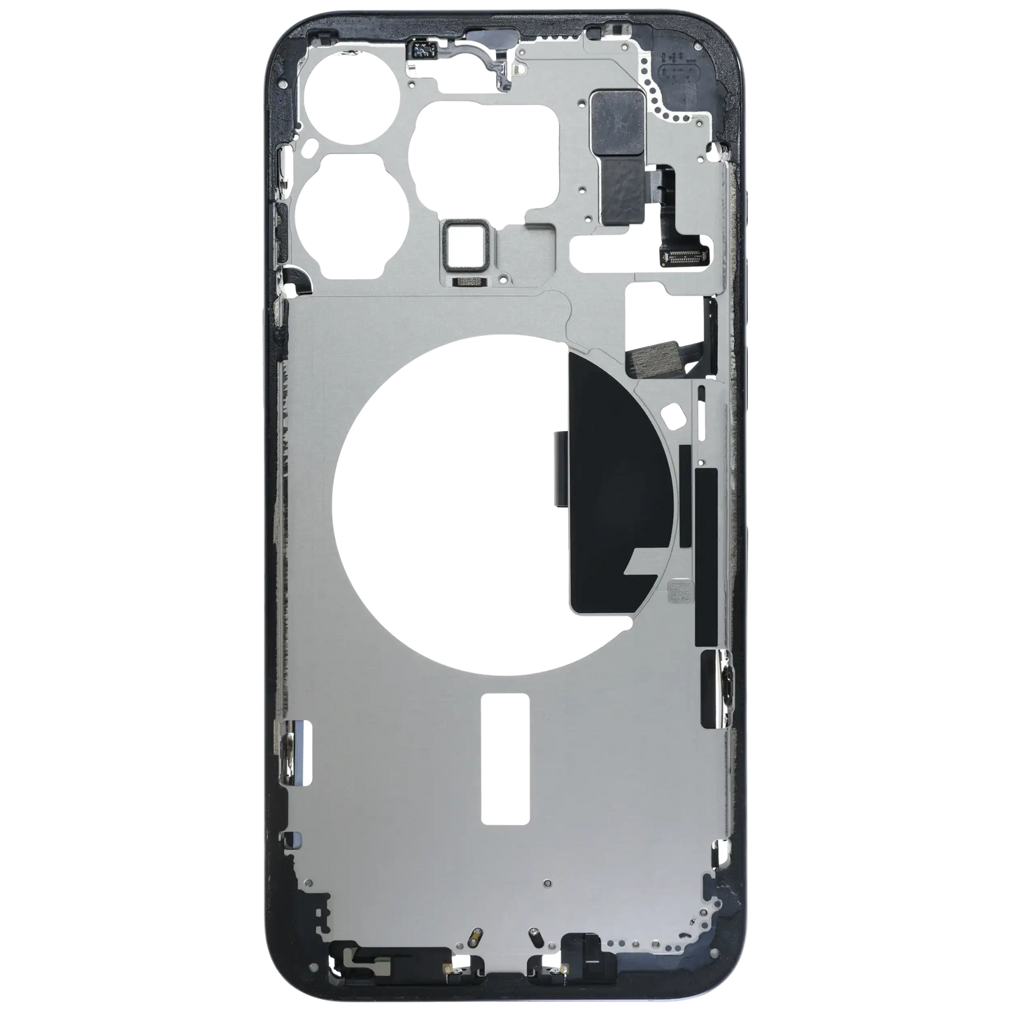 Mid-Frame Housing W/ Charging Port Flex & Small Parts For iPhone 15 Pro Max (EU / Global Version) (Used OEM Pull: Grade C) (Blue Titanium)