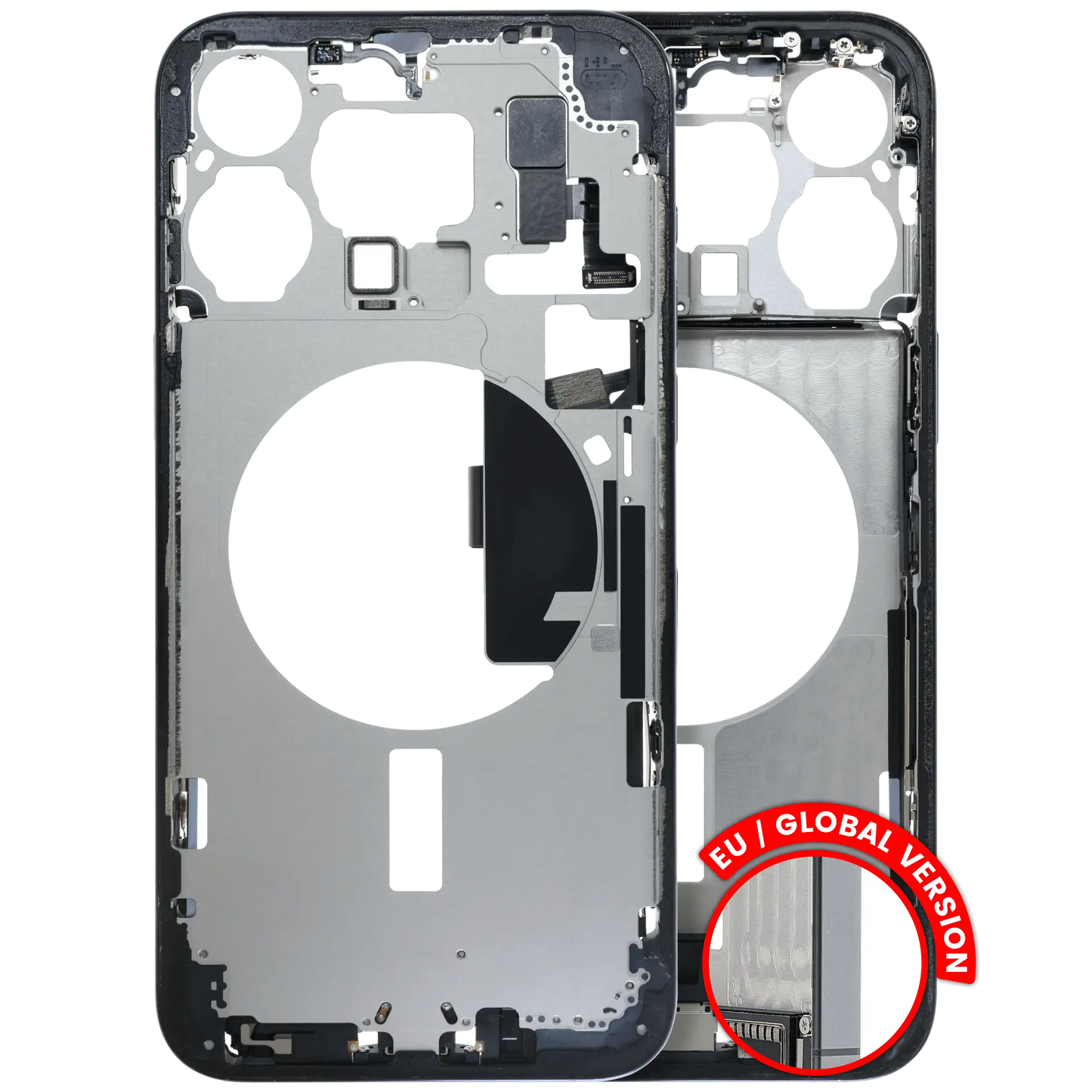 Mid-Frame Housing W/ Charging Port Flex & Small Parts For iPhone 15 Pro Max (EU / Global Version) (Used OEM Pull: Grade C) (Blue Titanium)