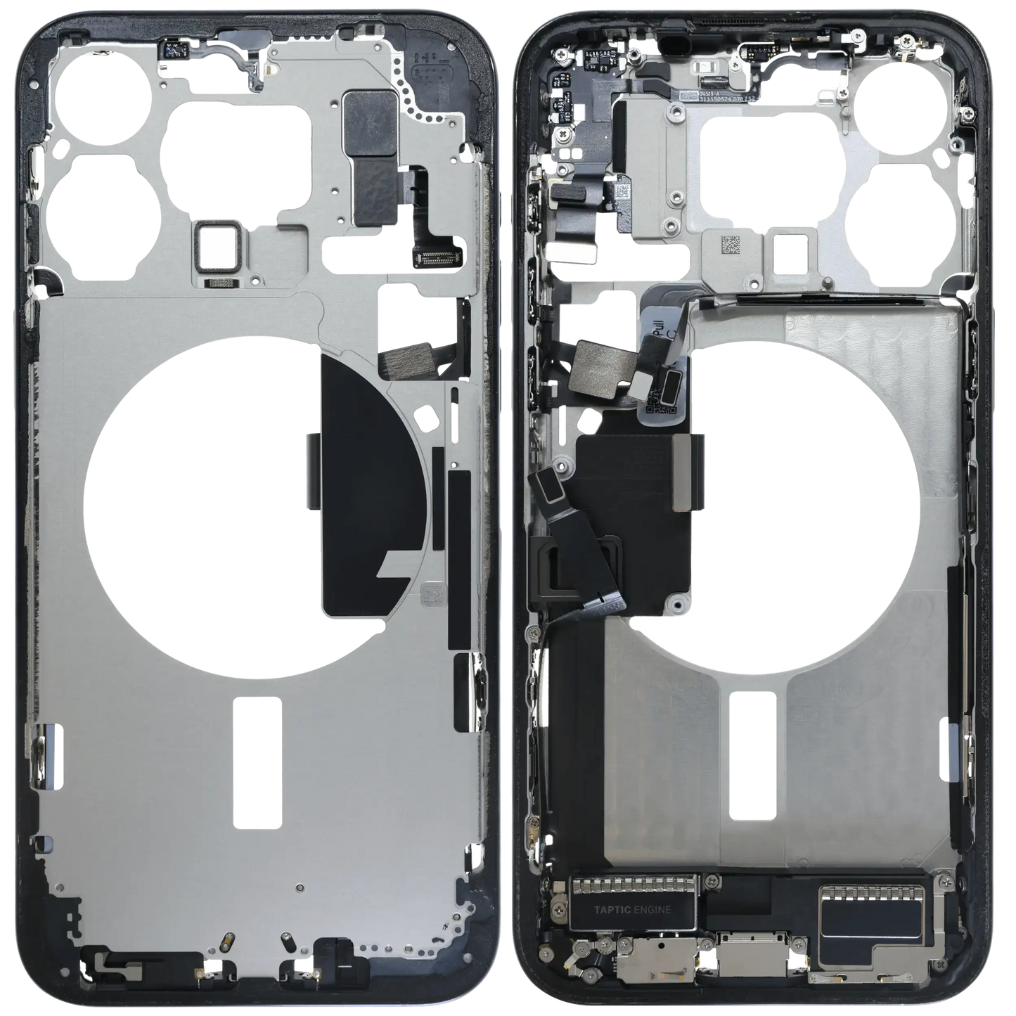 Mid-Frame Housing W/ Charging Port Flex & Small Parts For iPhone 15 Pro Max (EU / Global Version) (Used OEM Pull: Grade C) (Blue Titanium)