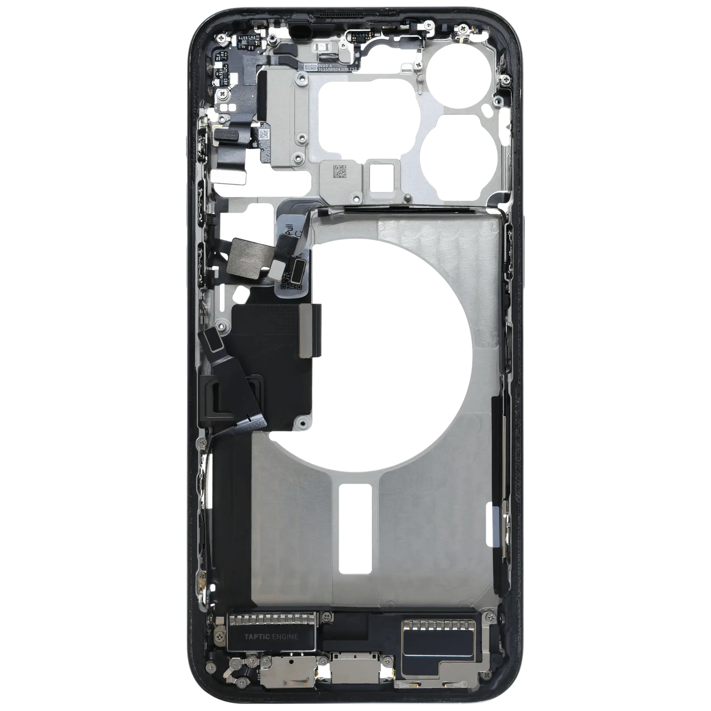 Mid-Frame Housing W/ Charging Port Flex & Small Parts For iPhone 15 Pro Max (EU / Global Version) (Used OEM Pull: Grade C) (Blue Titanium)