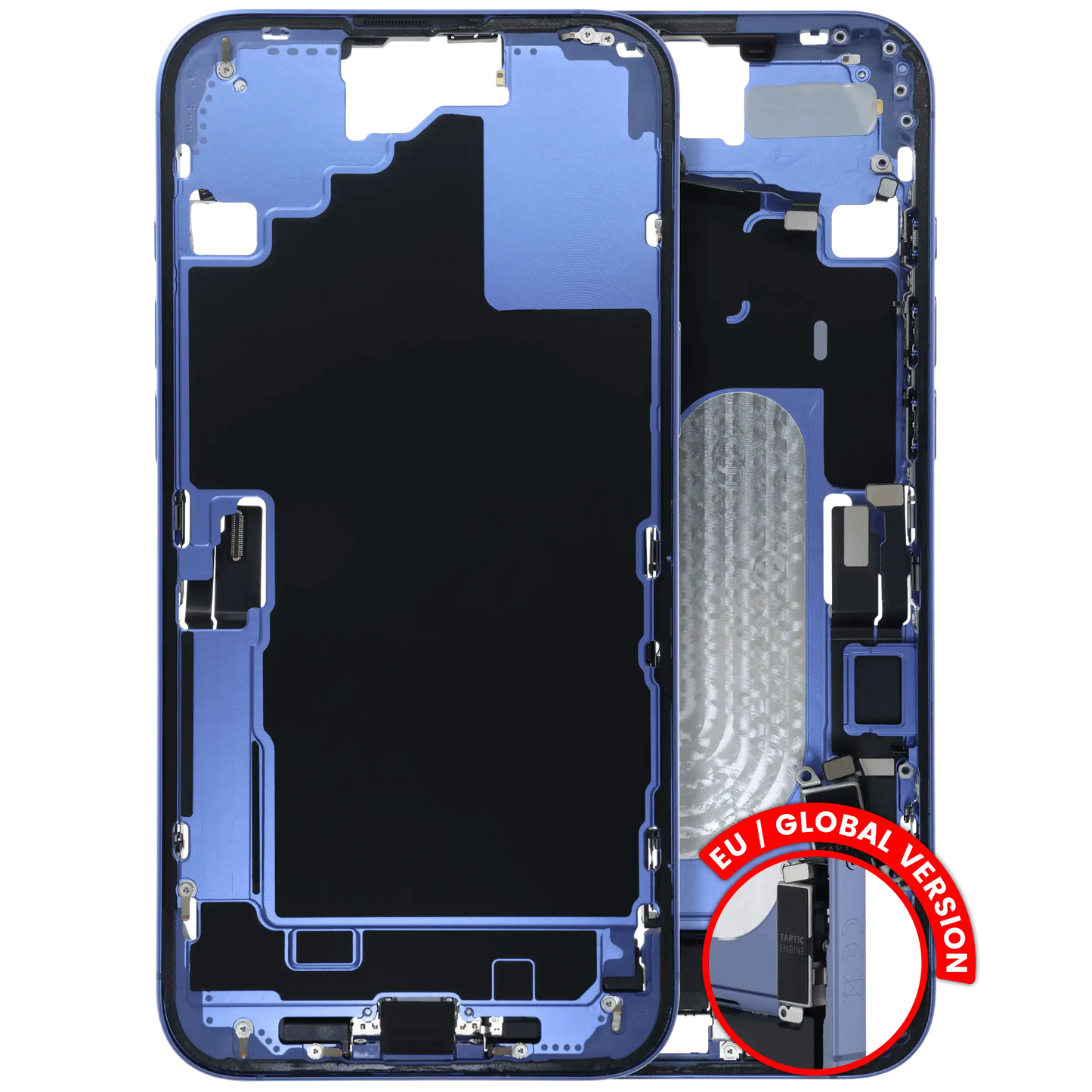 Mid-Frame Housing W/ Charging Port Flex & Small Parts For iPhone 16 Plus (EU / Global Version) (Used OEM Pull: Grade A) (Ultramarine)