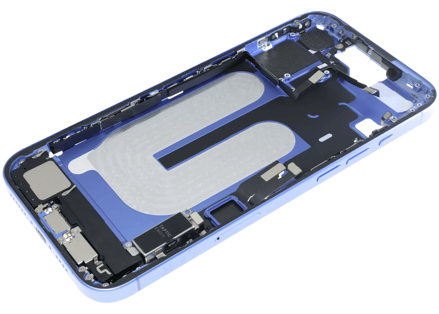 Mid-Frame Housing W/ Charging Port Flex & Small Parts For iPhone 16 Plus (EU / Global Version) (Used OEM Pull: Grade A) (Ultramarine)