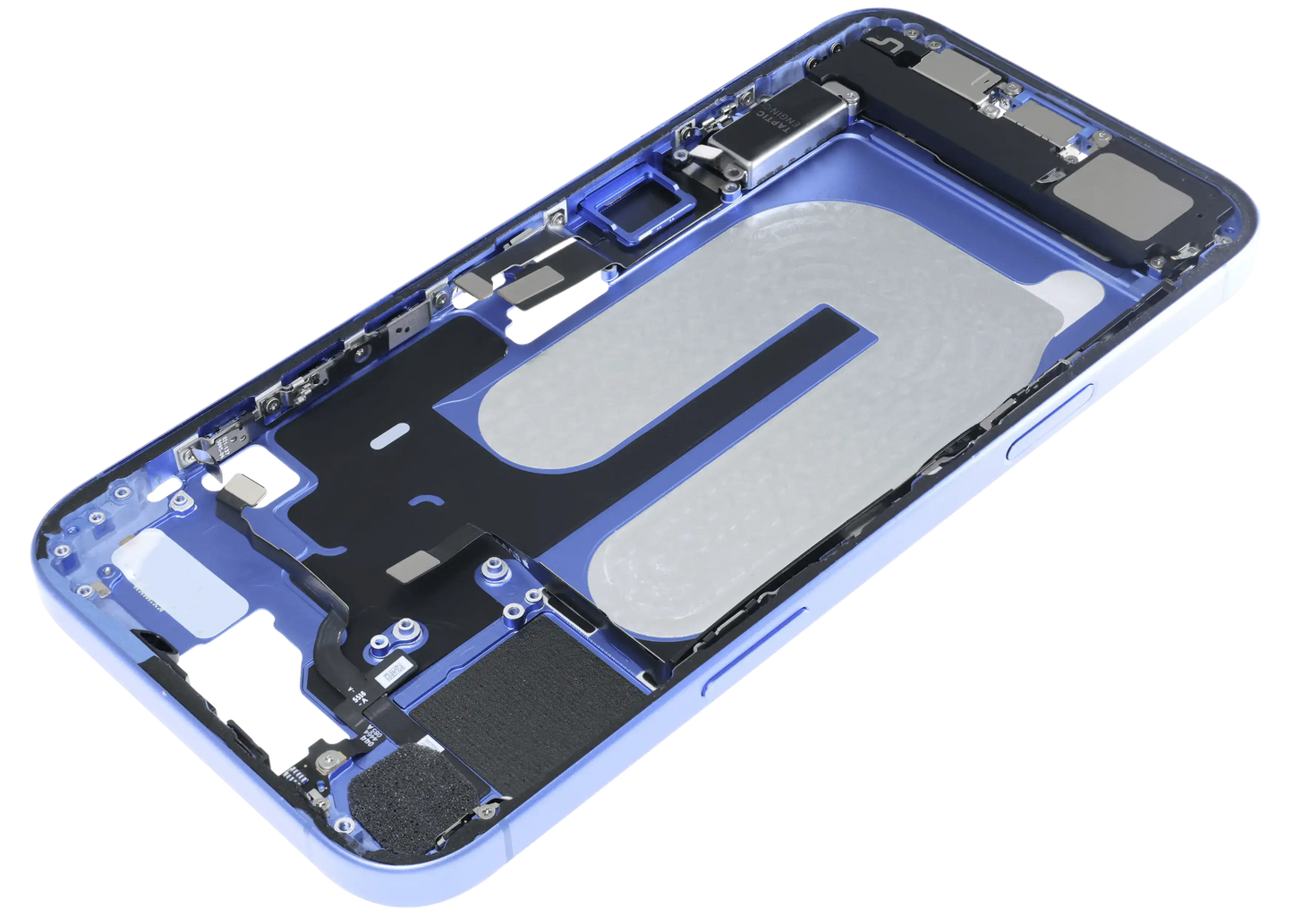 Mid-Frame Housing W/ Charging Port Flex & Small Parts For iPhone 16 Plus (EU / Global Version) (Used OEM Pull: Grade A) (Ultramarine)