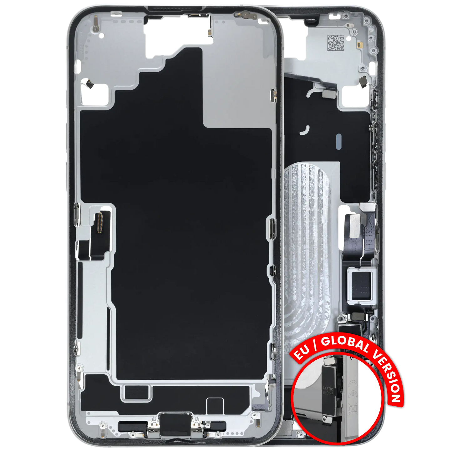Mid-Frame Housing W/ Charging Port Flex & Small Parts For iPhone 16 Plus (EU / Global Version) (Used OEM Pull: Grade B) (White)