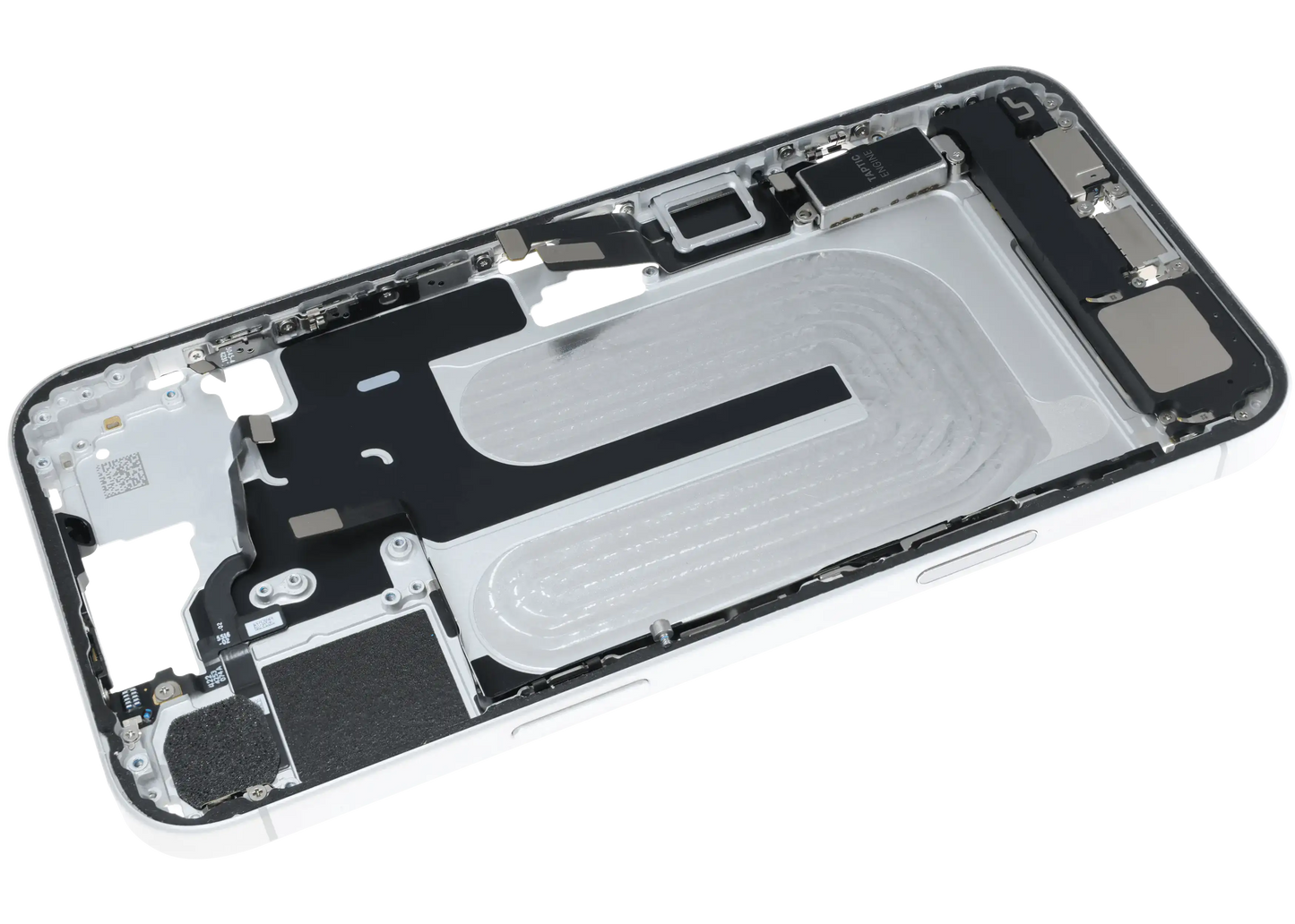 Mid-Frame Housing W/ Charging Port Flex & Small Parts For iPhone 16 Plus (EU / Global Version) (Used OEM Pull: Grade B) (White)