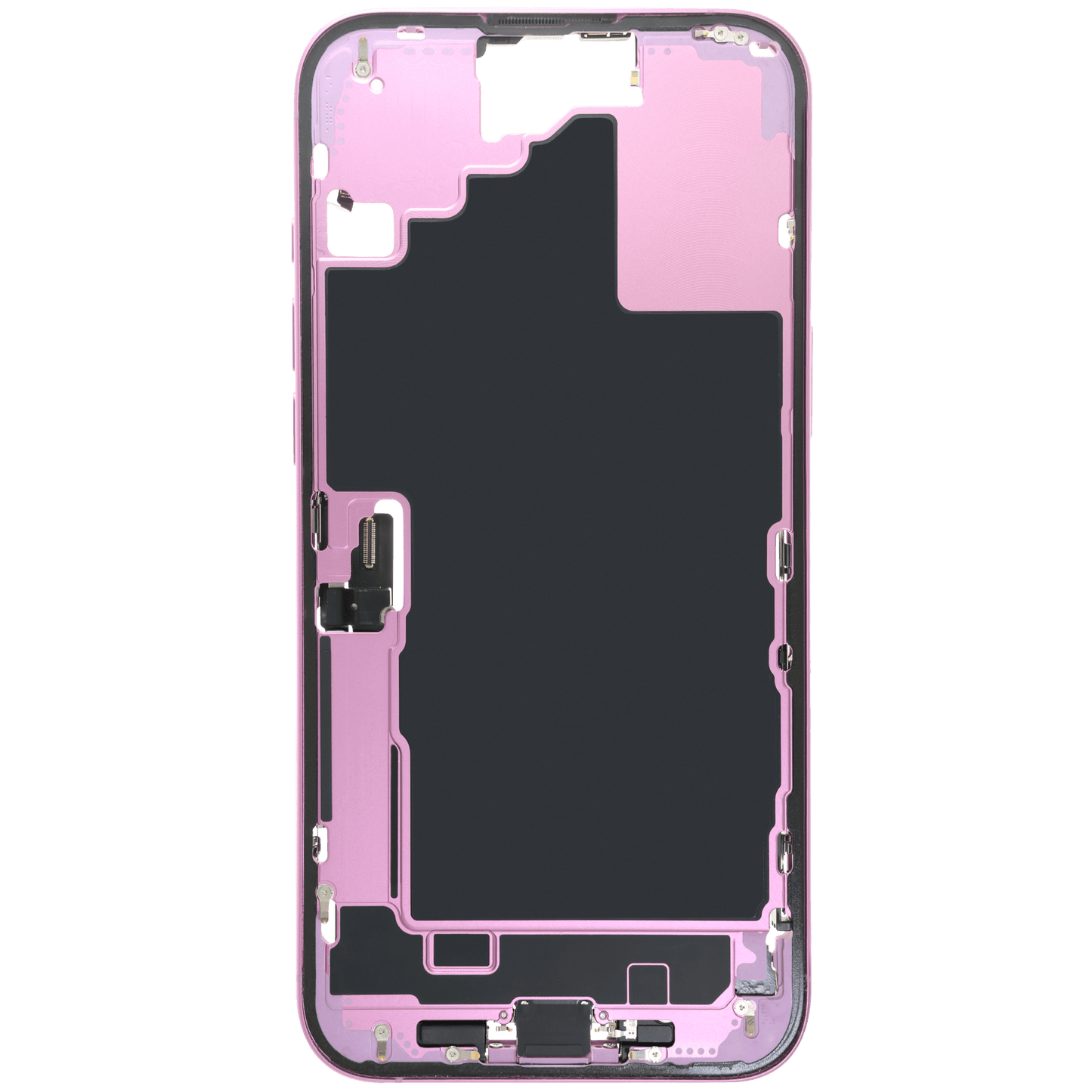 Mid-Frame Housing W/ Charging Port Flex & Small Parts For iPhone 16 Plus (EU / Global Version) (Used OEM Pull: Grade A) (Pink)