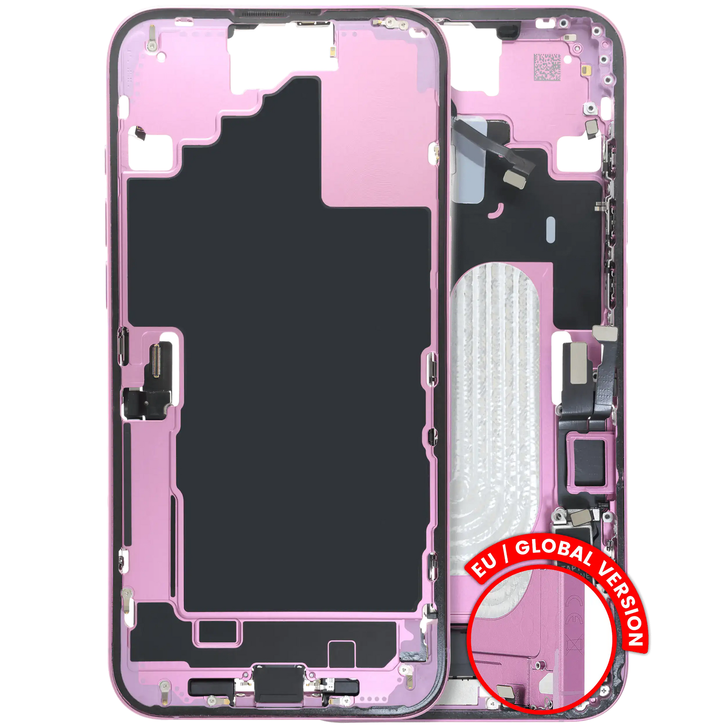 Mid-Frame Housing W/ Charging Port Flex & Small Parts For iPhone 16 Plus (EU / Global Version) (Used OEM Pull: Grade A) (Pink)