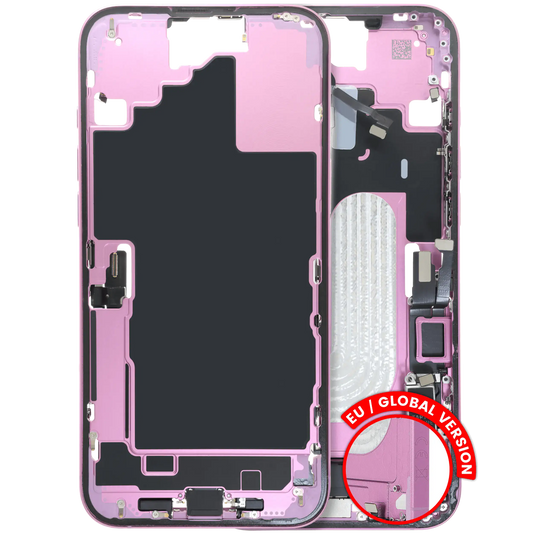 Mid-Frame Housing W/ Charging Port Flex & Small Parts For iPhone 16 Plus (EU / Global Version) (Used OEM Pull: Grade A) (Pink)