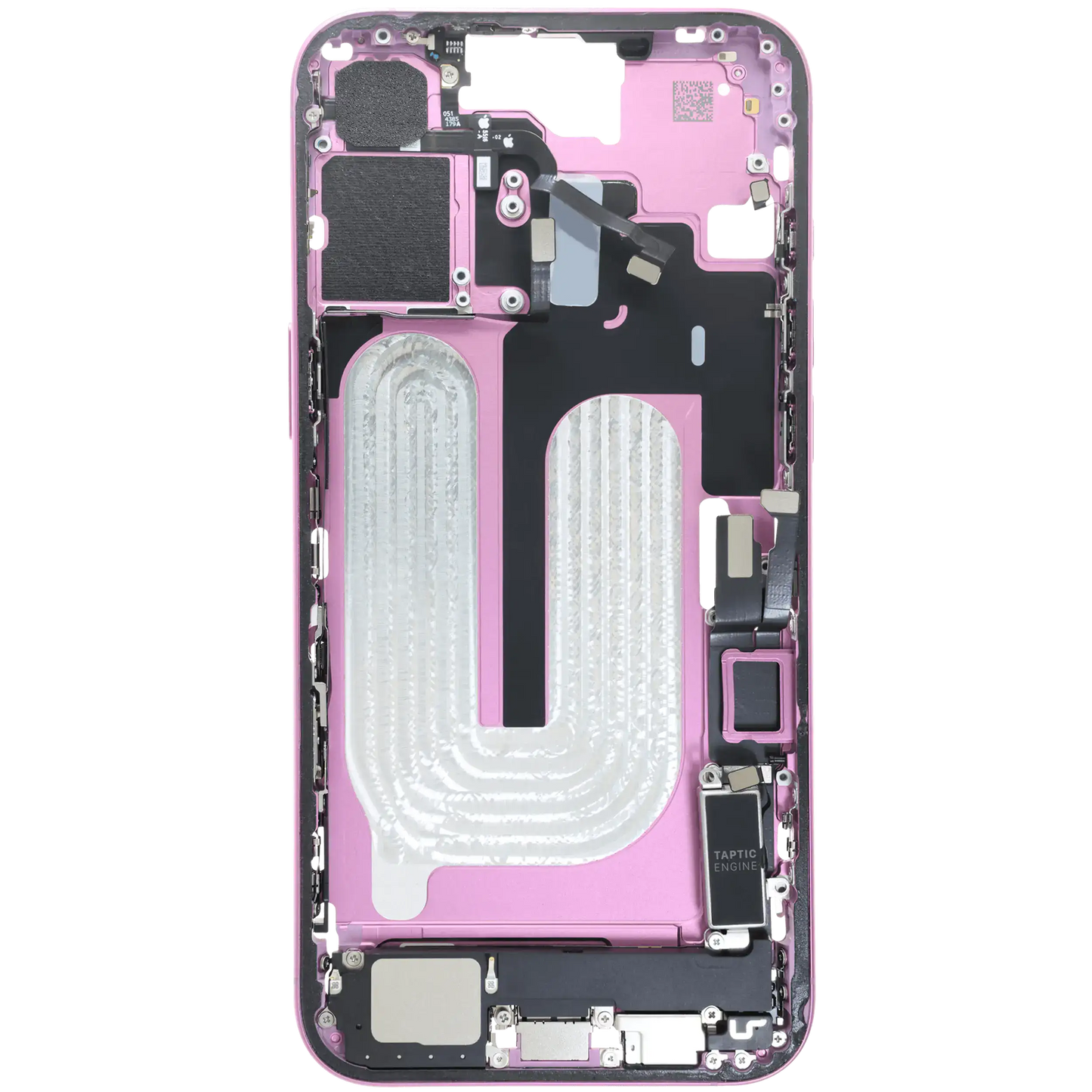 Mid-Frame Housing W/ Charging Port Flex & Small Parts For iPhone 16 Plus (EU / Global Version) (Used OEM Pull: Grade A) (Pink)