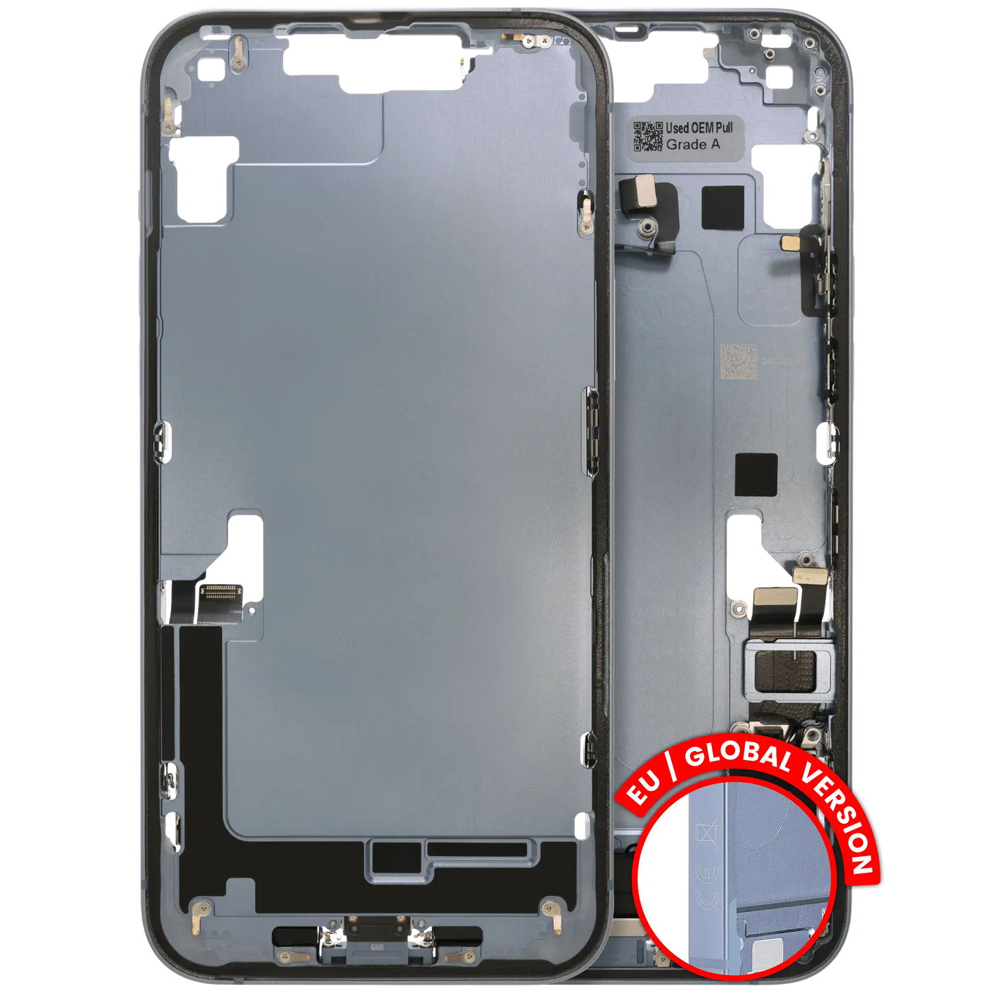 Mid-Frame Housing W/ Charging Port Flex & Small Parts For iPhone 14 Plus (EU / Global Version) (Used OEM Pull: Grade A) (Blue)