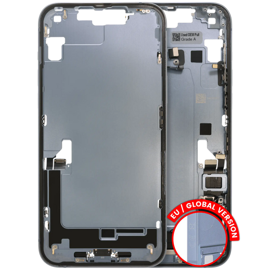 Mid-Frame Housing W/ Charging Port Flex & Small Parts For iPhone 14 Plus (EU / Global Version) (Used OEM Pull: Grade A) (Blue)