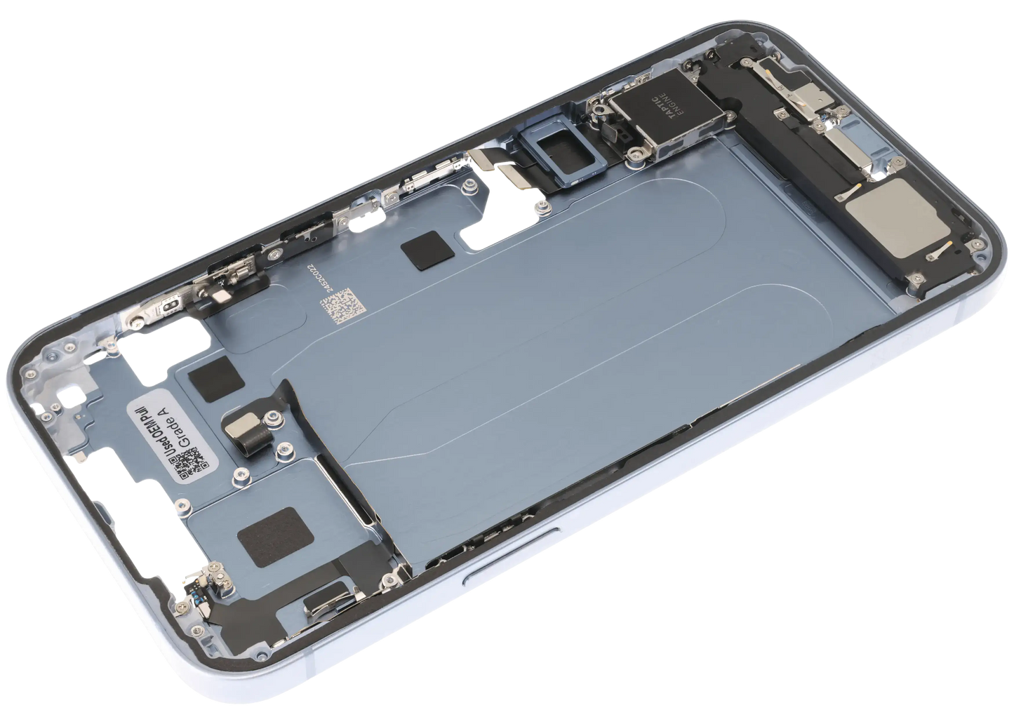 Mid-Frame Housing W/ Charging Port Flex & Small Parts For iPhone 14 Plus (EU / Global Version) (Used OEM Pull: Grade A) (Blue)