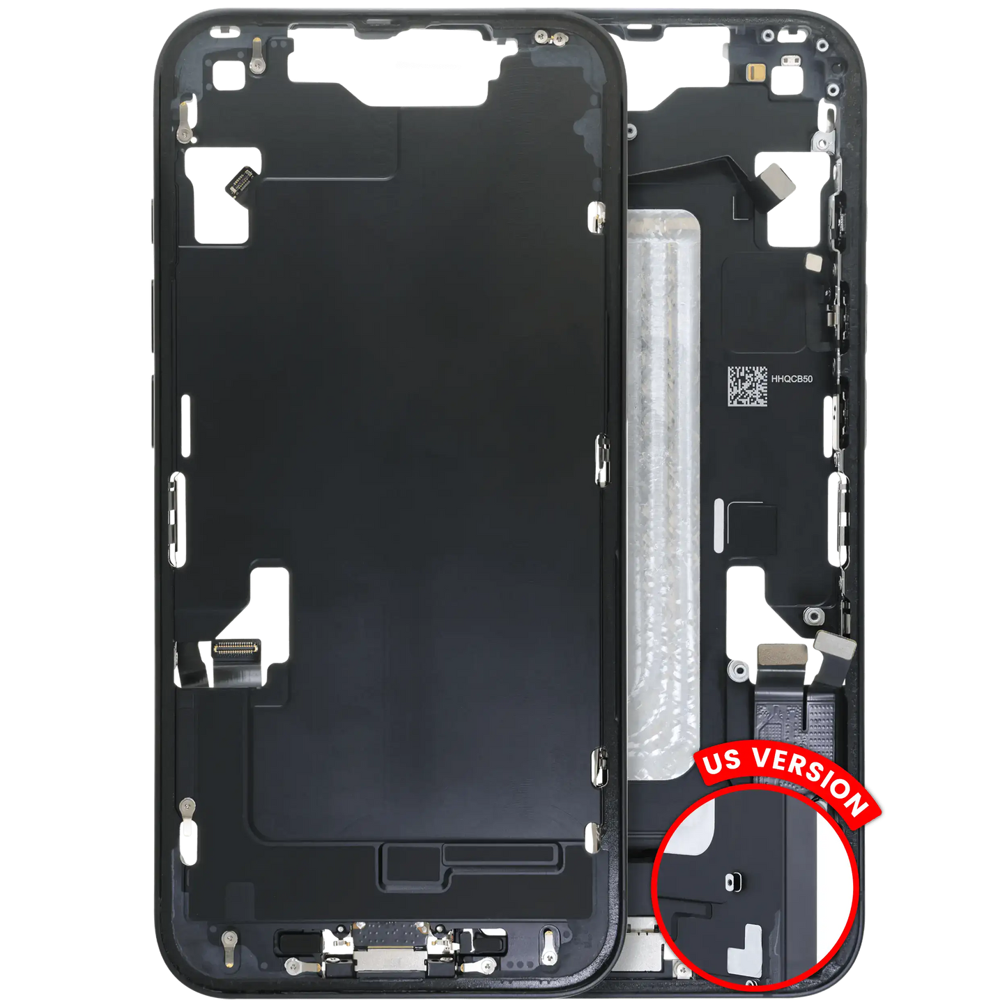 Mid-Frame Housing W/ Charging Port Flex & Small Parts For iPhone 16e (US Version) (Used OEM Pull: Grade A) (Black)