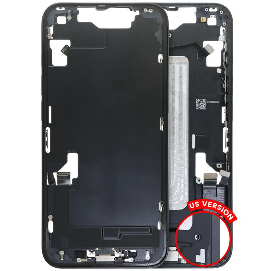 Mid-Frame Housing W/ Charging Port Flex & Small Parts For iPhone 16e (US Version) (Used OEM Pull: Grade A) (Black)