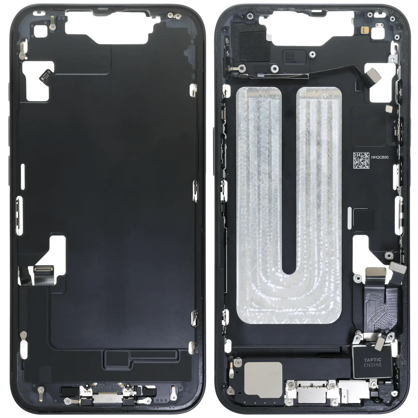 Mid-Frame Housing W/ Charging Port Flex & Small Parts For iPhone 16e (US Version) (Used OEM Pull: Grade A) (Black)
