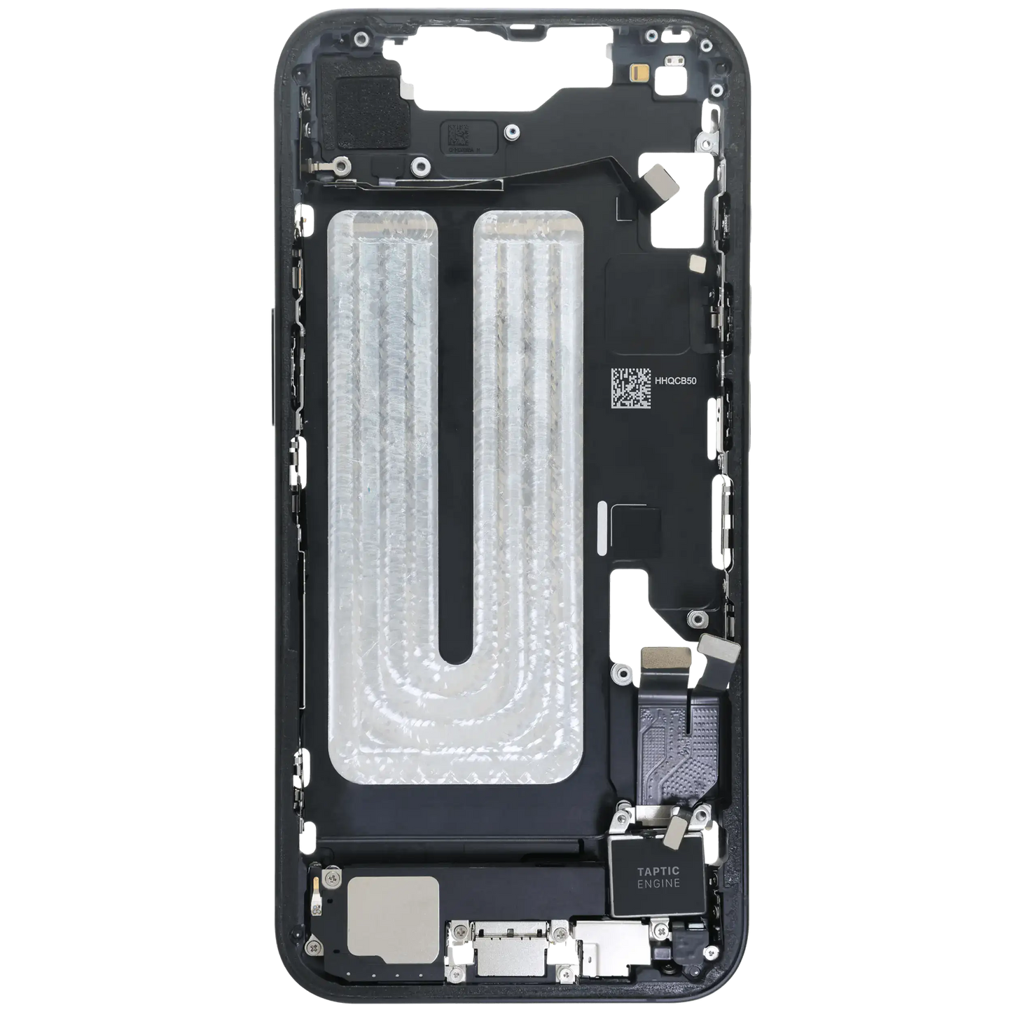 Mid-Frame Housing W/ Charging Port Flex & Small Parts For iPhone 16e (US Version) (Used OEM Pull: Grade A) (Black)