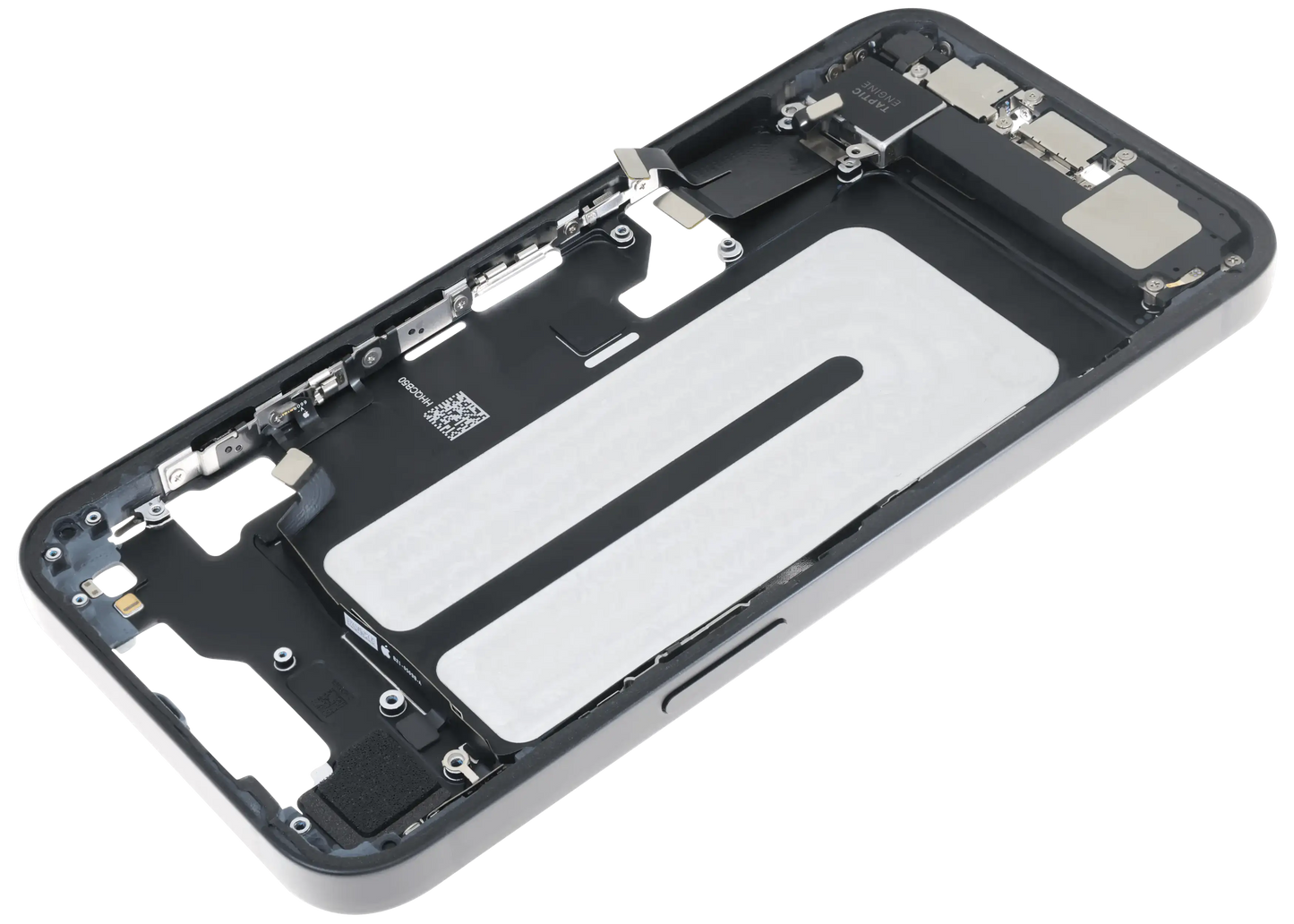 Mid-Frame Housing W/ Charging Port Flex & Small Parts For iPhone 16e (US Version) (Used OEM Pull: Grade A) (Black)