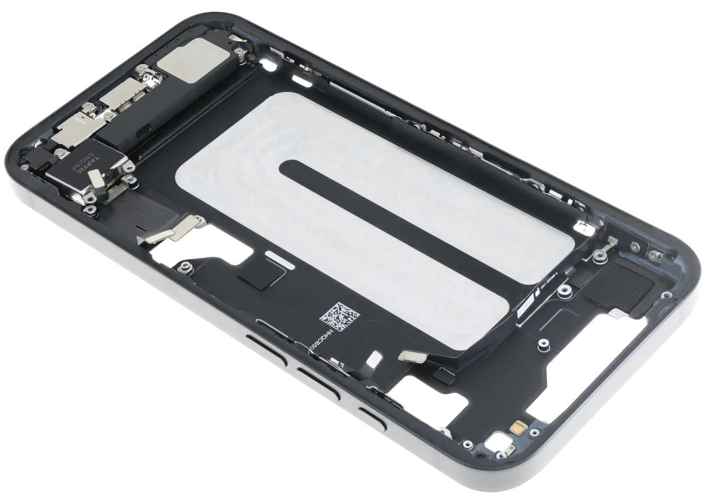 Mid-Frame Housing W/ Charging Port Flex & Small Parts For iPhone 16e (US Version) (Used OEM Pull: Grade A) (Black)