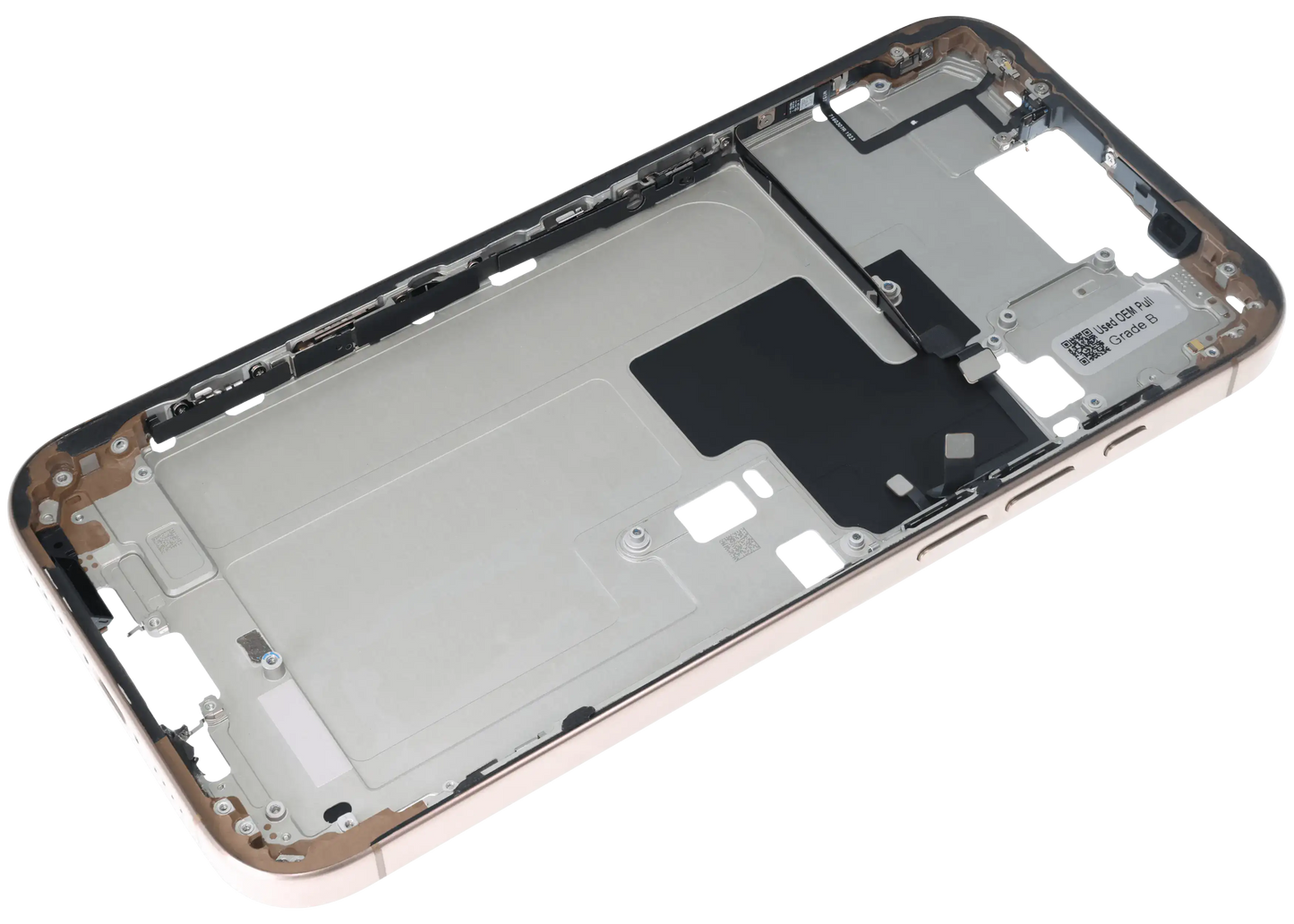 Mid-Frame Housing W/ Charging Port Flex & Small Parts For iPhone 16 Pro Max (US Version) (Used OEM Pull: Grade A) (Desert Titanium)