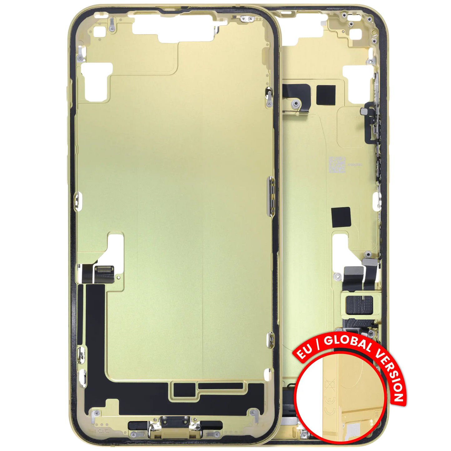 Mid-Frame Housing W/ Charging Port Flex & Small Parts For iPhone 14 Plus (EU / Global Version) (Used OEM Pull: Grade B) (Yellow)