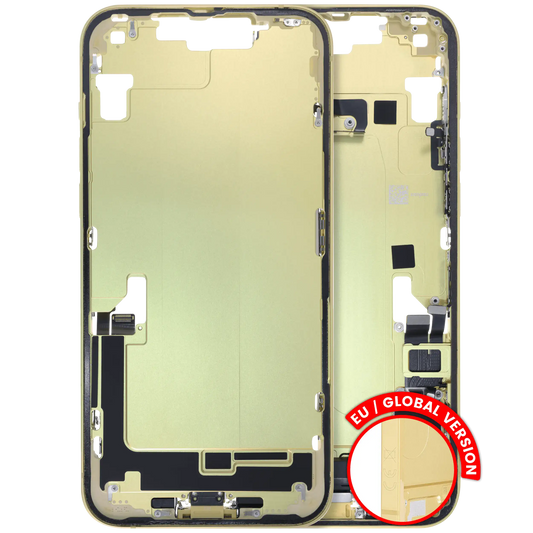 Mid-Frame Housing W/ Charging Port Flex & Small Parts For iPhone 14 Plus (EU / Global Version) (Used OEM Pull: Grade B) (Yellow)